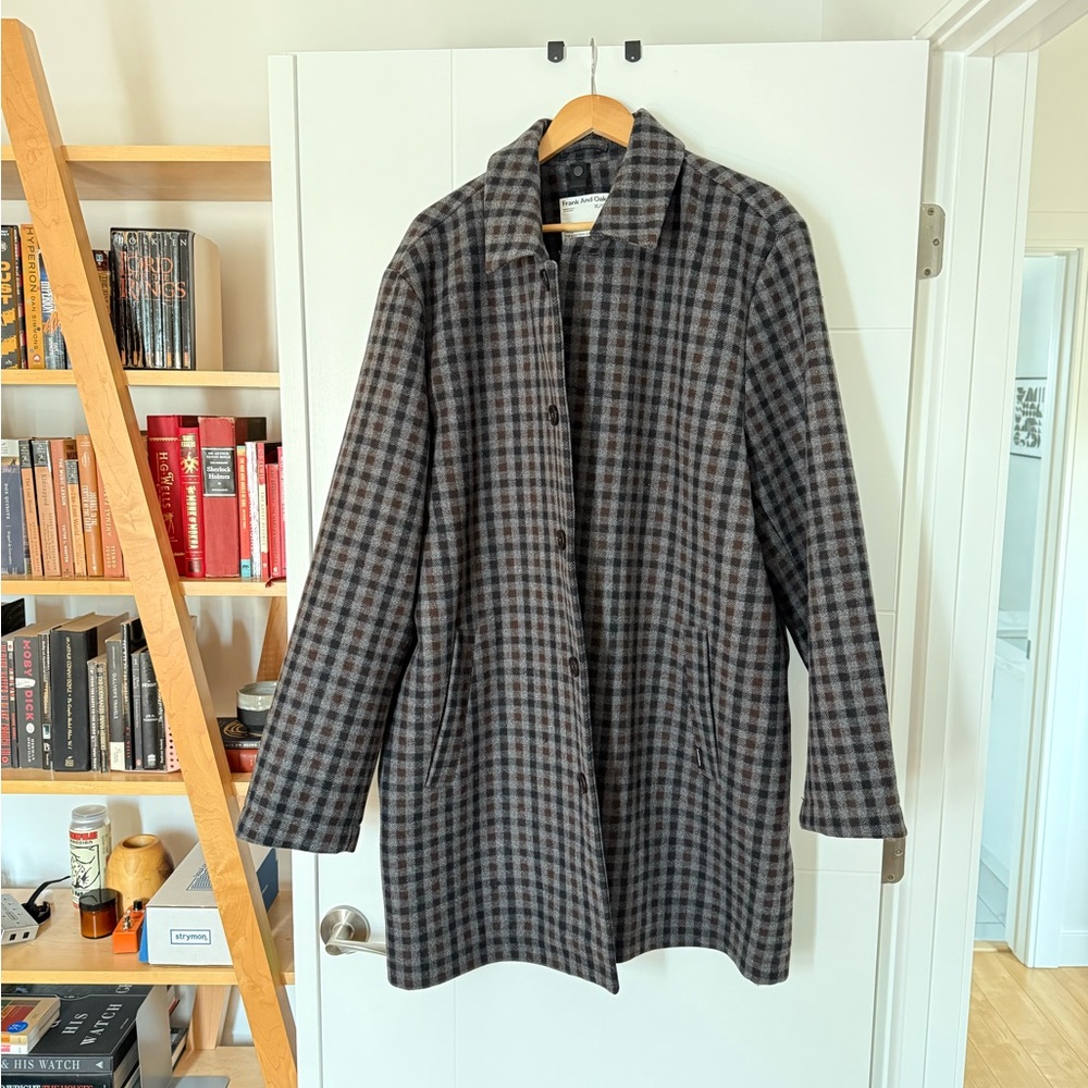 Frank & Oak Checkered Trench Coat - Black and Gray